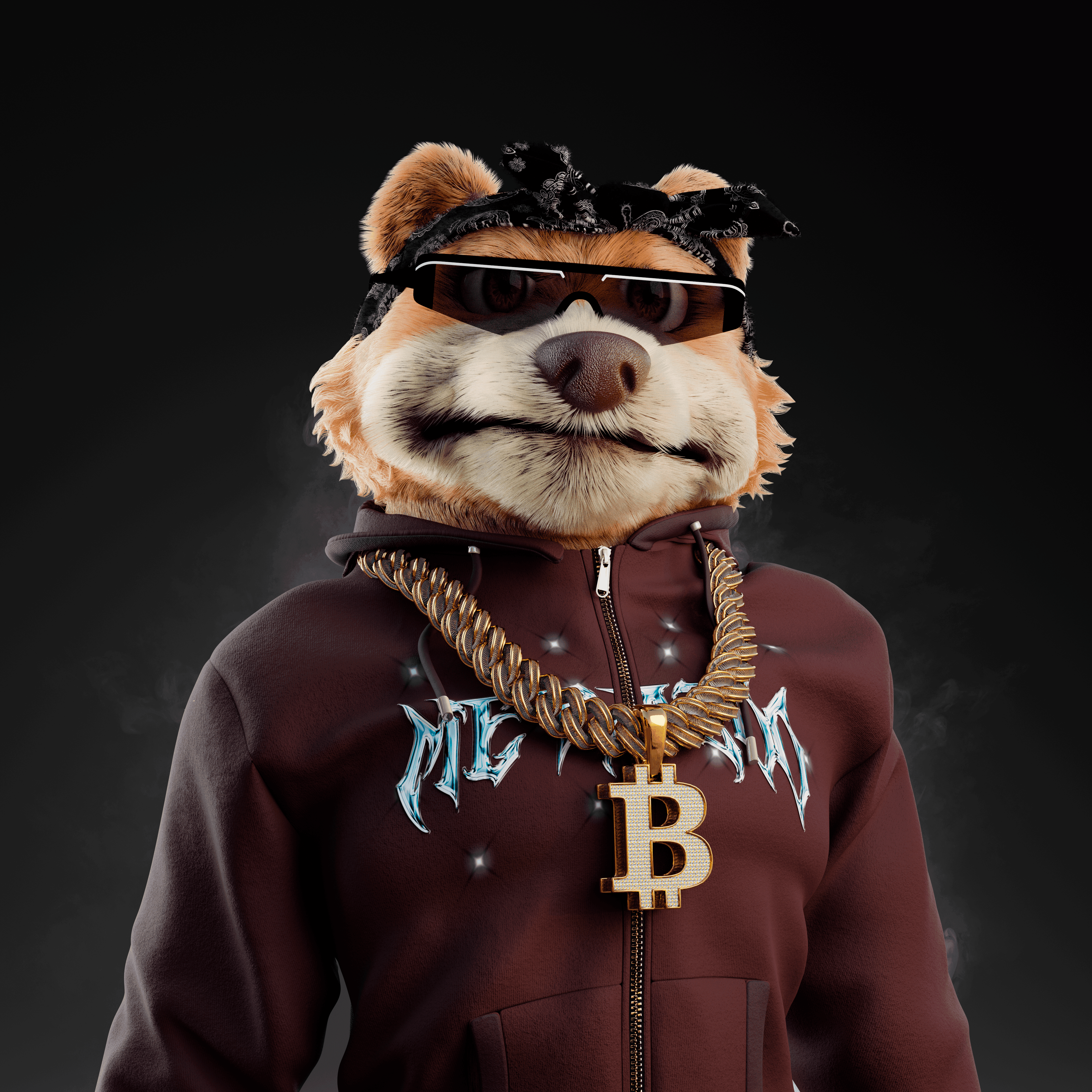 Bear character wearing a bandana, sunglasses and a hoodie