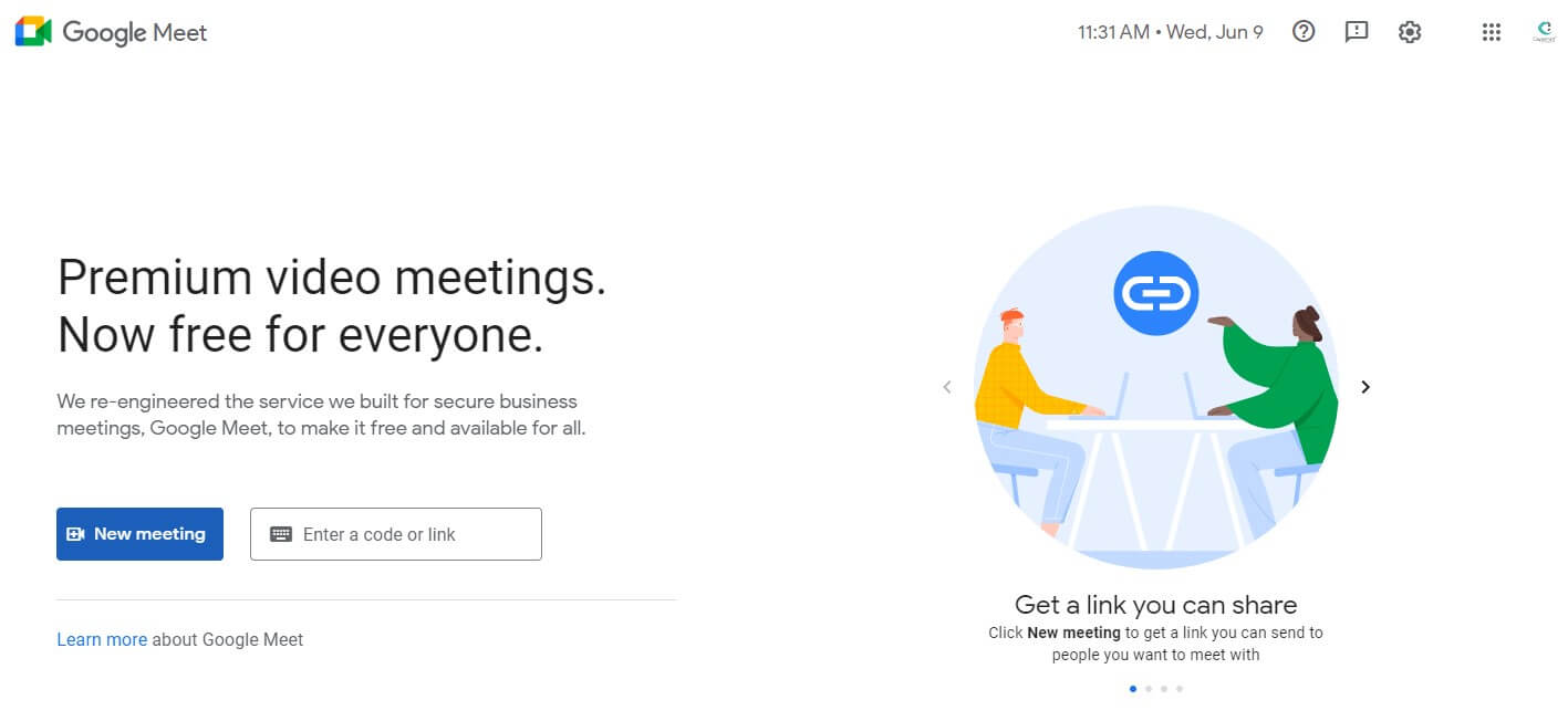 Google Meet Landing Page Sample