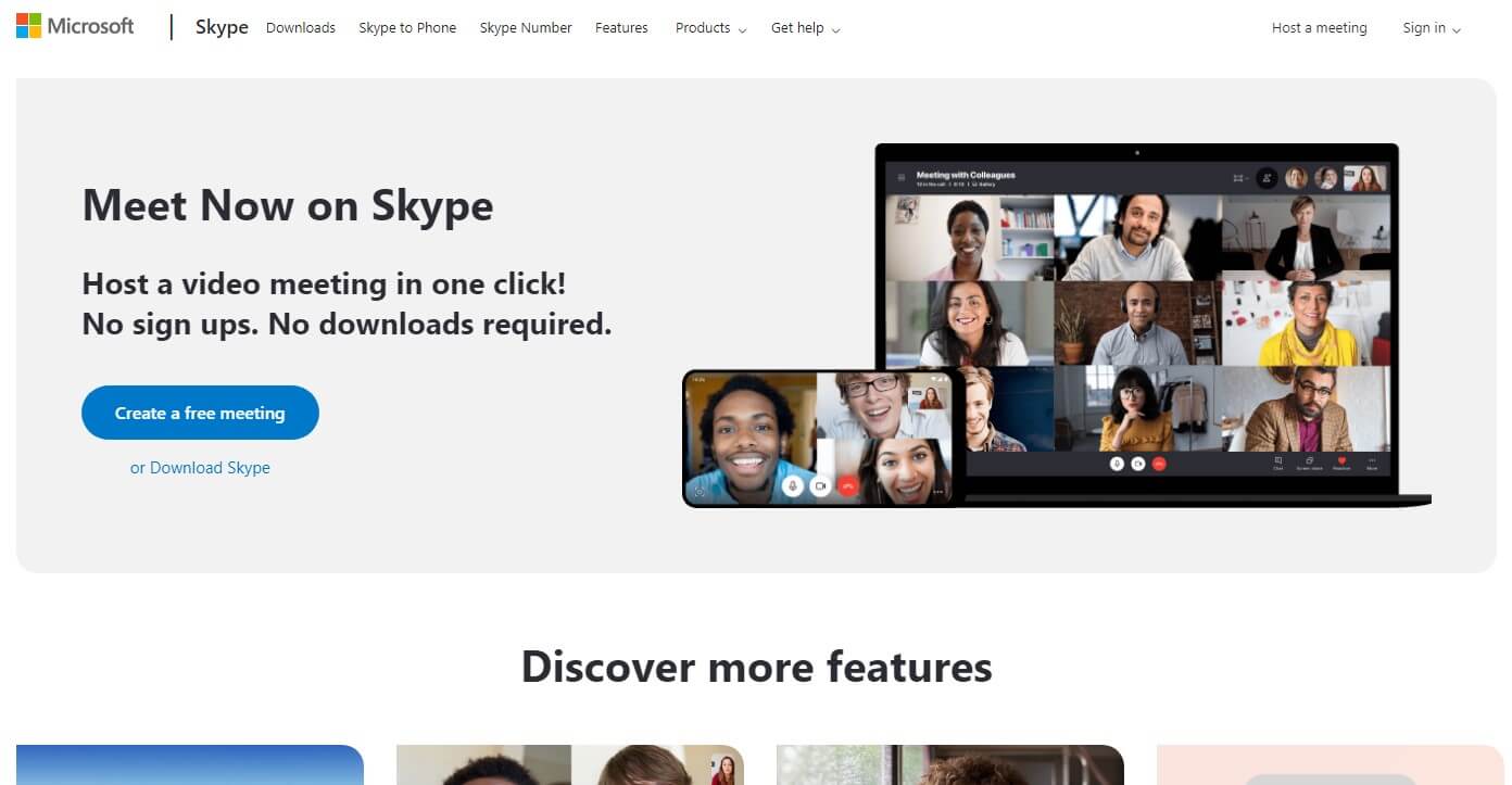 Skype video chat landing page example