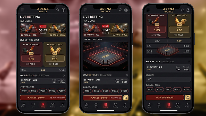 Live dynamic odds and bet slip interface for e-Sabong