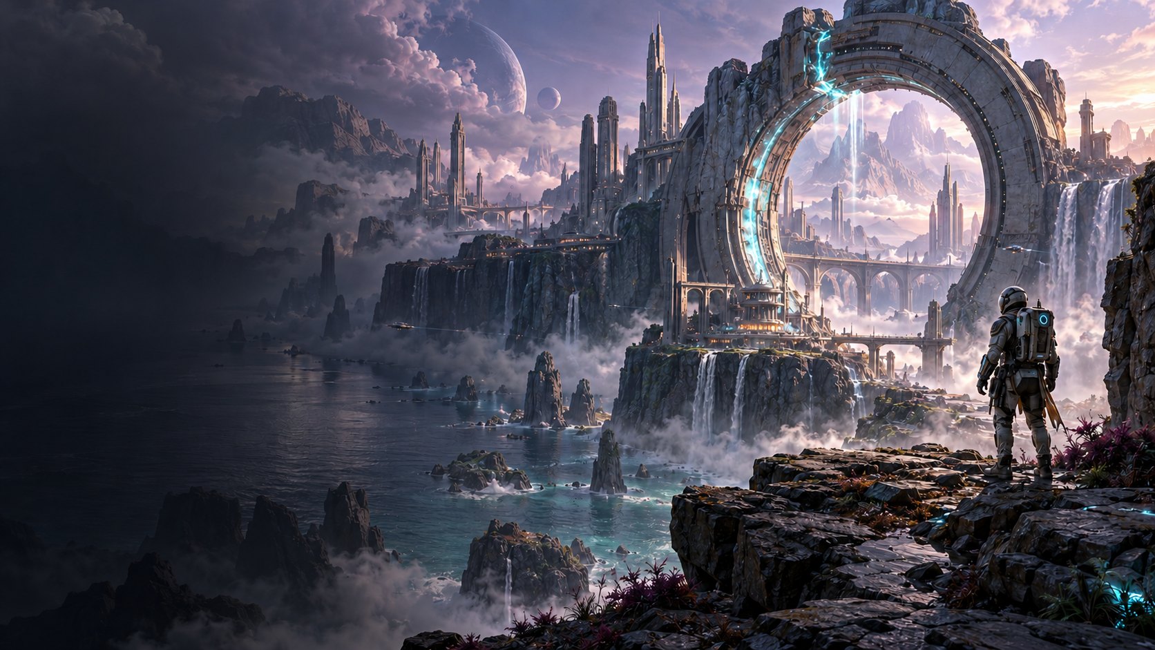 Original cinematic science-fiction environment with monumental architecture and atmospheric lighting
