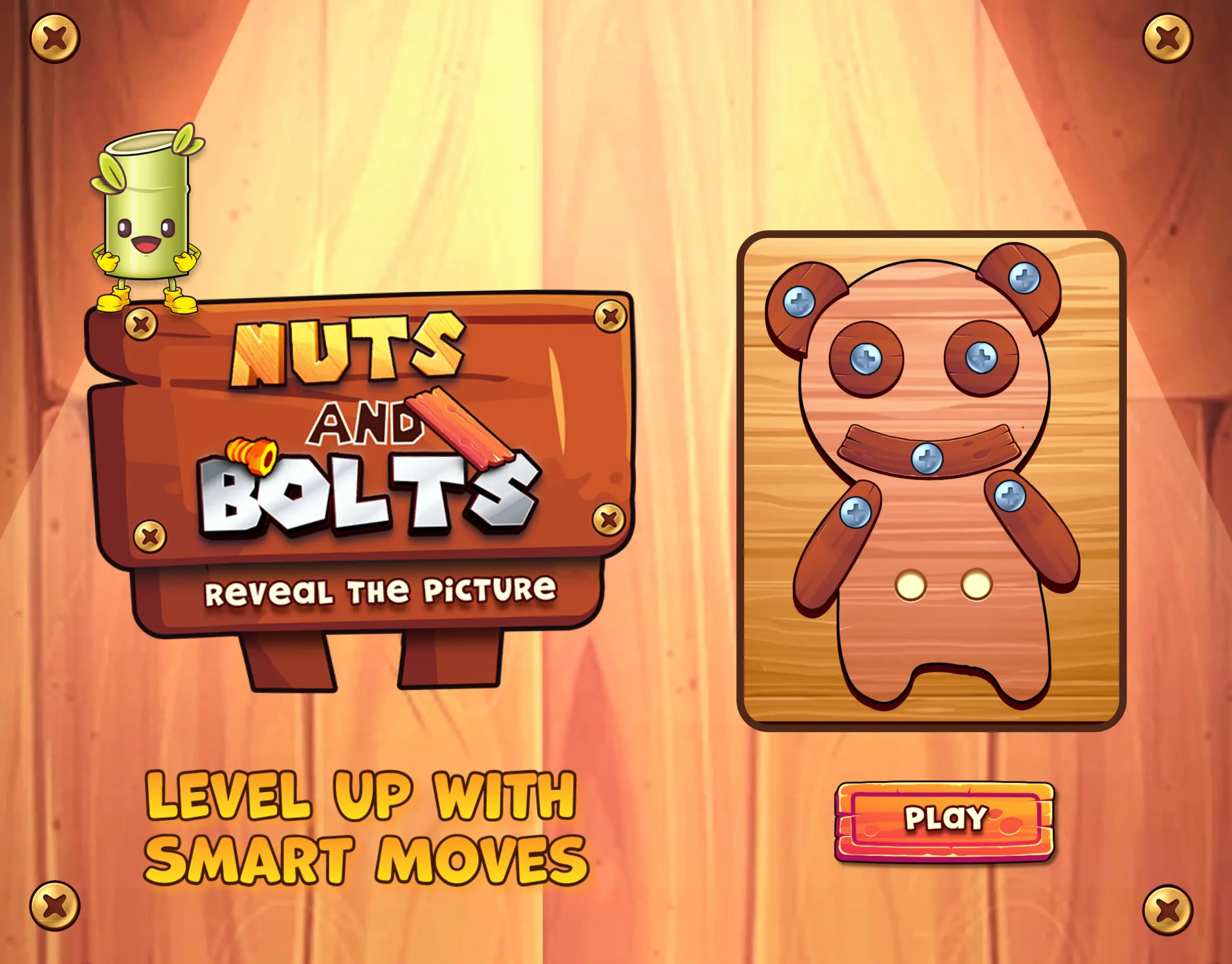 Original Nuts and Bolts: Reveal Picture artwork featuring the wooden bear puzzle